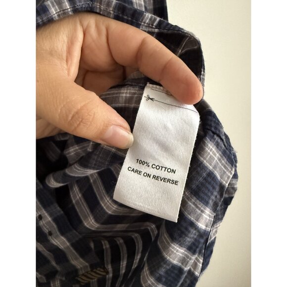 Billy Reid Navy Plaid Johns Button Down Long Sleeve Top Preppy Classic Mens L - Picture 8 of 11